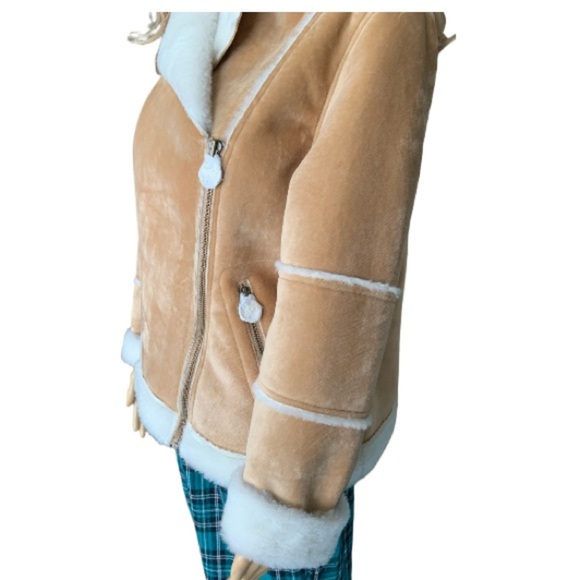 LANDSEND Womens Petite Faux Sheepskin Shearling Warm Winter Fleece Moto Jacket - Picture 5 of 11